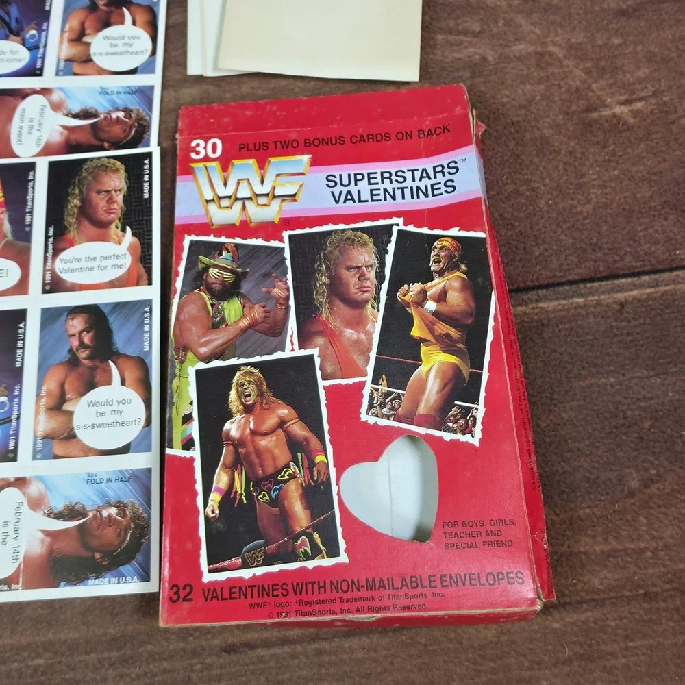 WWF Superstars Valentines Kids OS Red Good 1991 Hulk Hogan Macho Man Retro